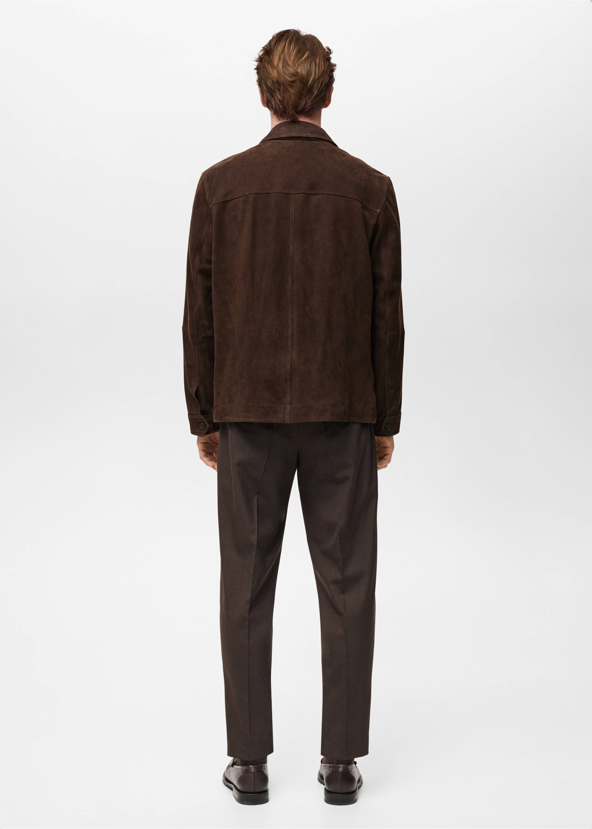 Suede jacket with pockets - Reverse of the article, Chocolate. Ref: 87074391-00.
