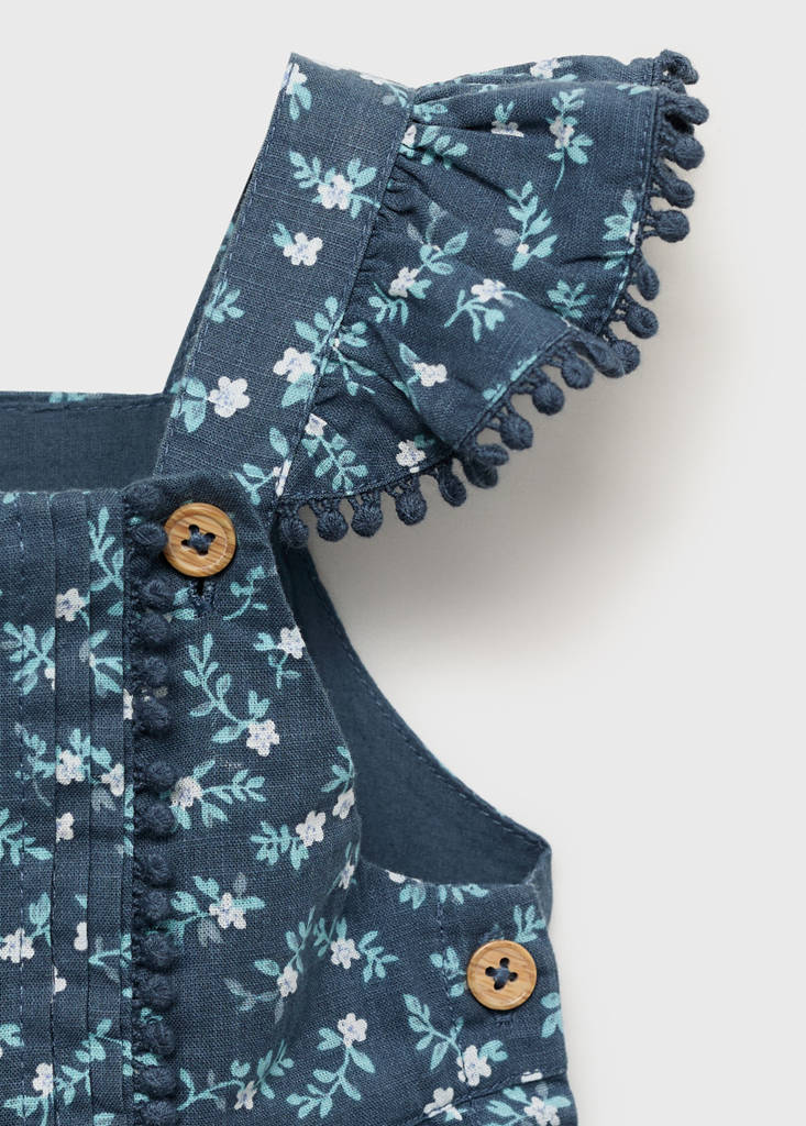 Ruffled printed dungarees — Dark Navy