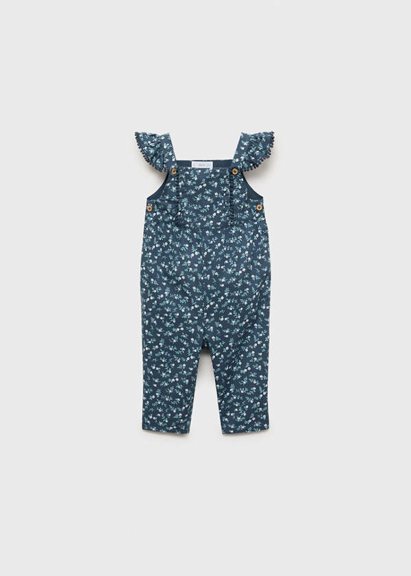 Ruffled printed dungarees — Dark Navy