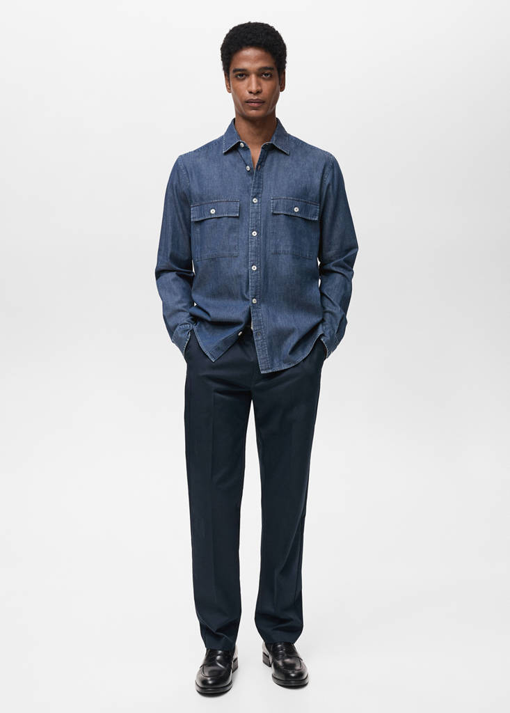 MANGO MAN - Chemise chambray 100 % coton bleu foncé - XS
