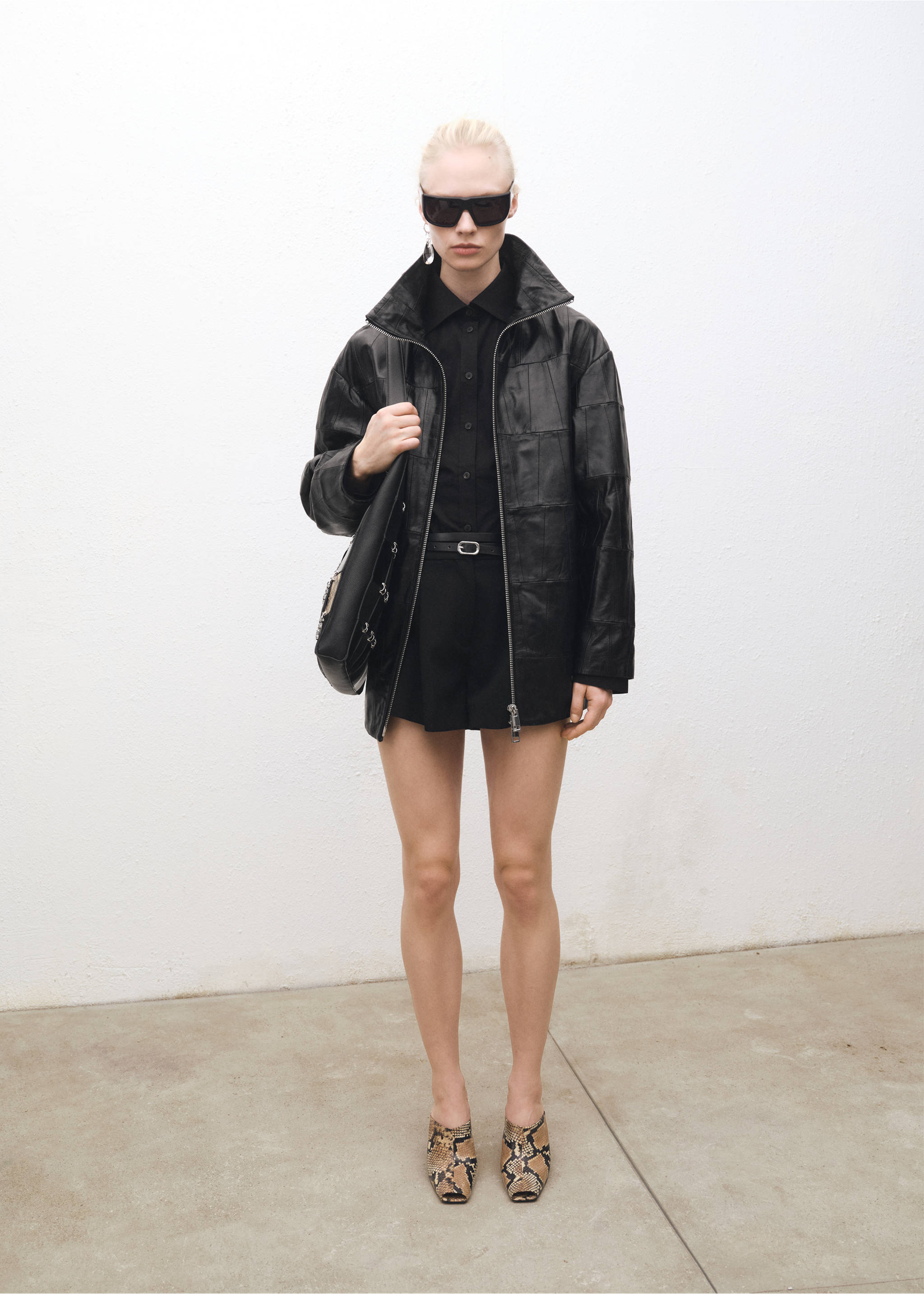 Oversized patchwork leather coat - General plane, Black. Ref: 87074418-00.