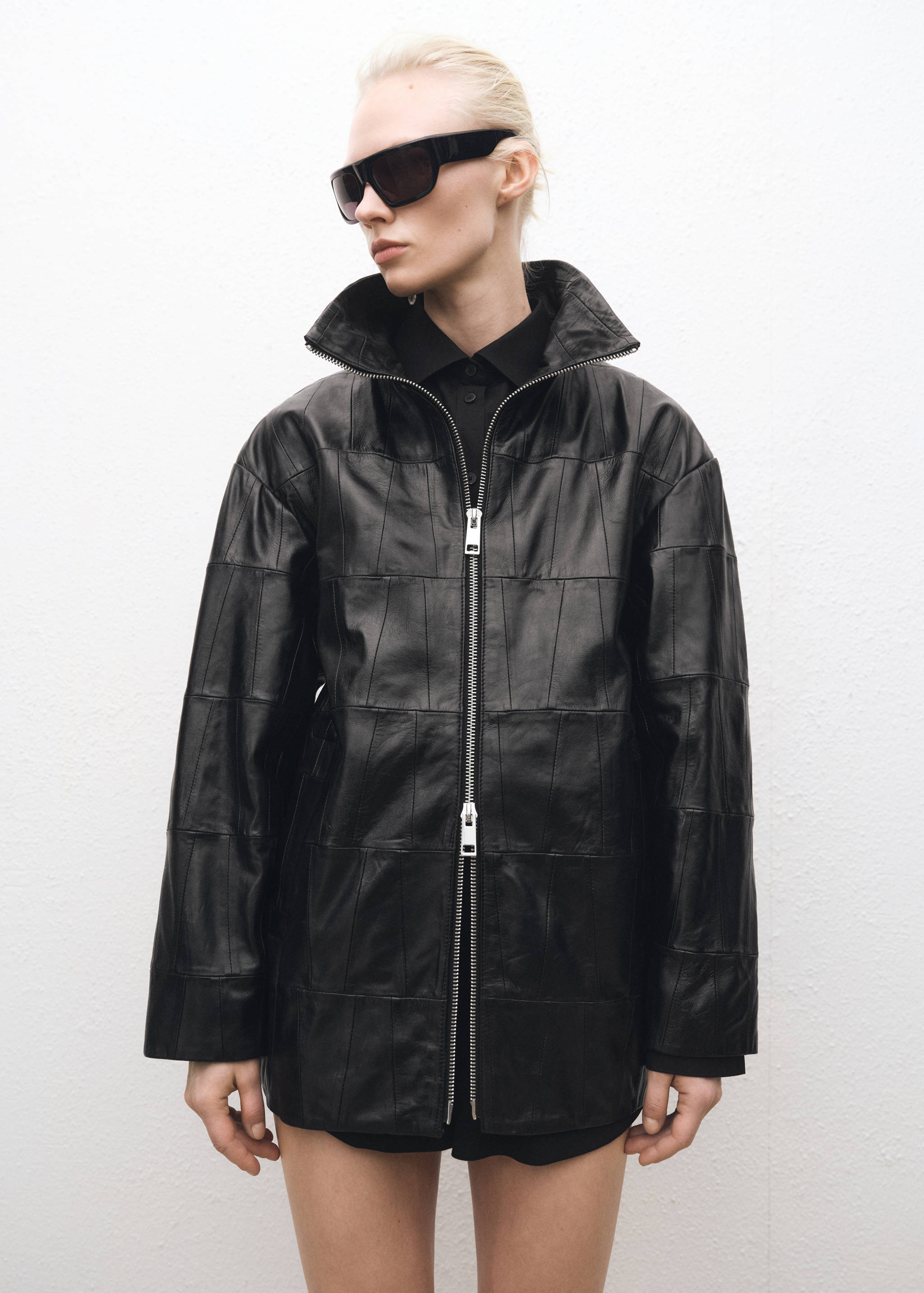 Oversized patchwork leather coat - Medium plane