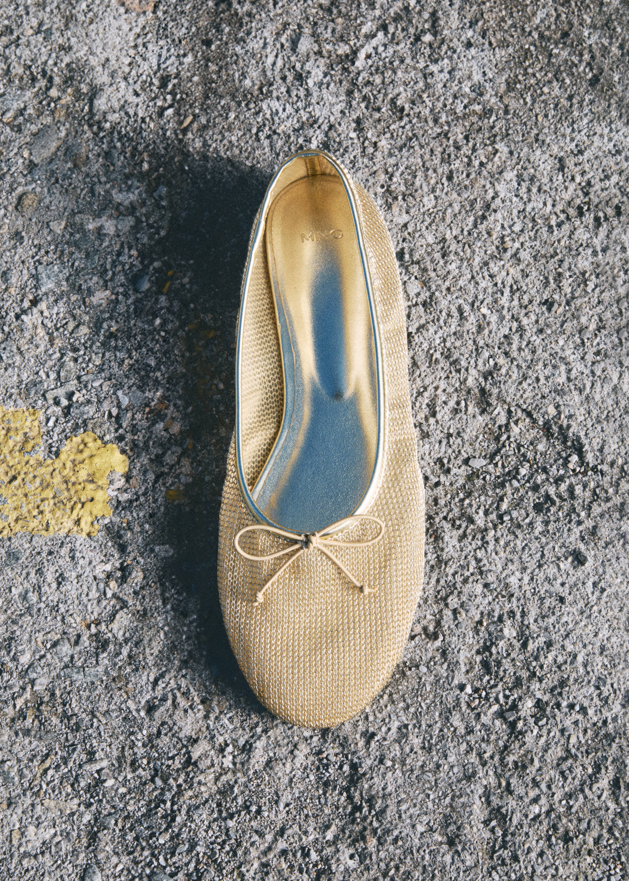 Mesh ballerina flats with bow - General plane, Gold. Ref: 87074419-00.