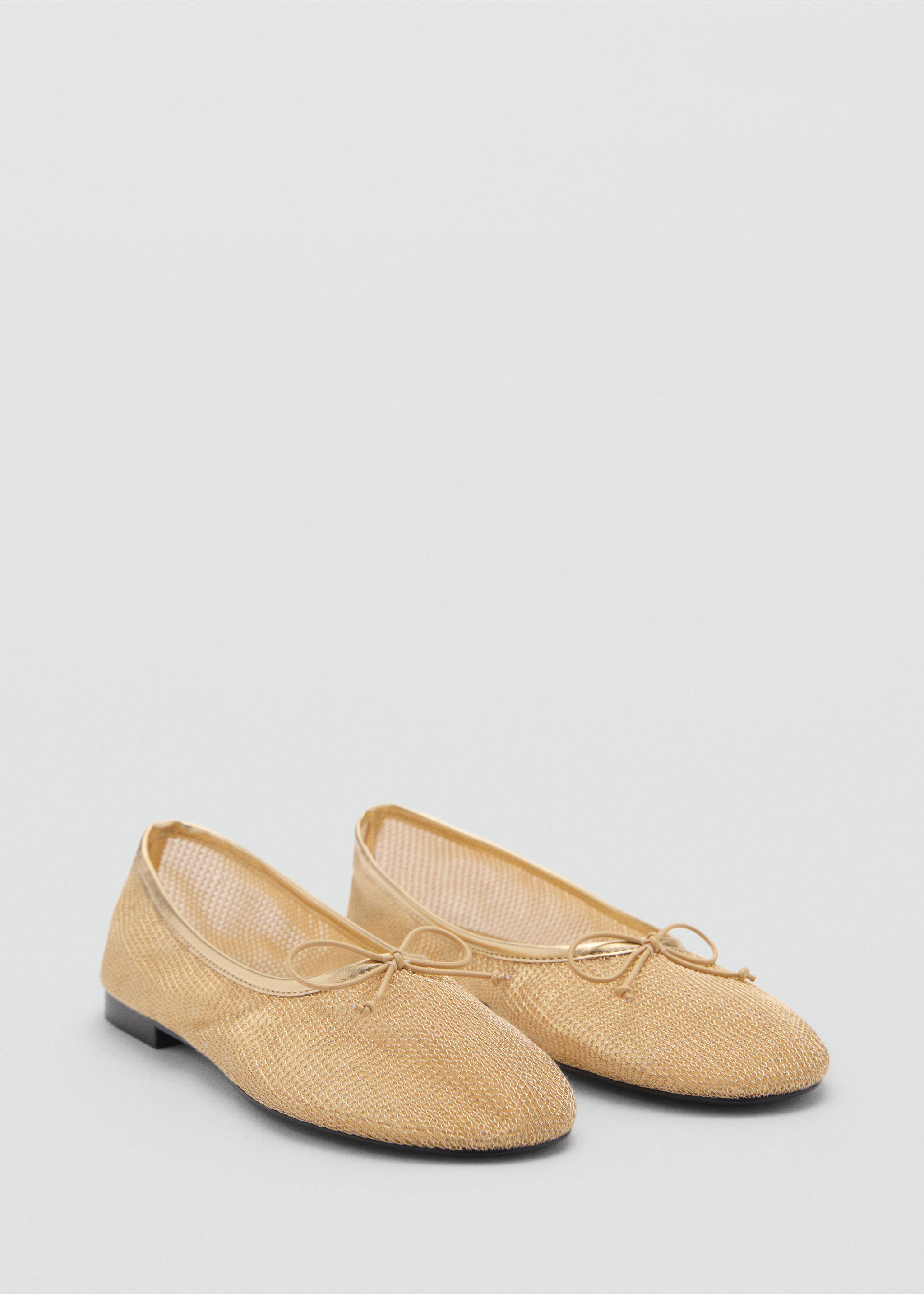 Mesh ballerina flats with bow - Medium plane, Gold. Ref: 87074419-00.