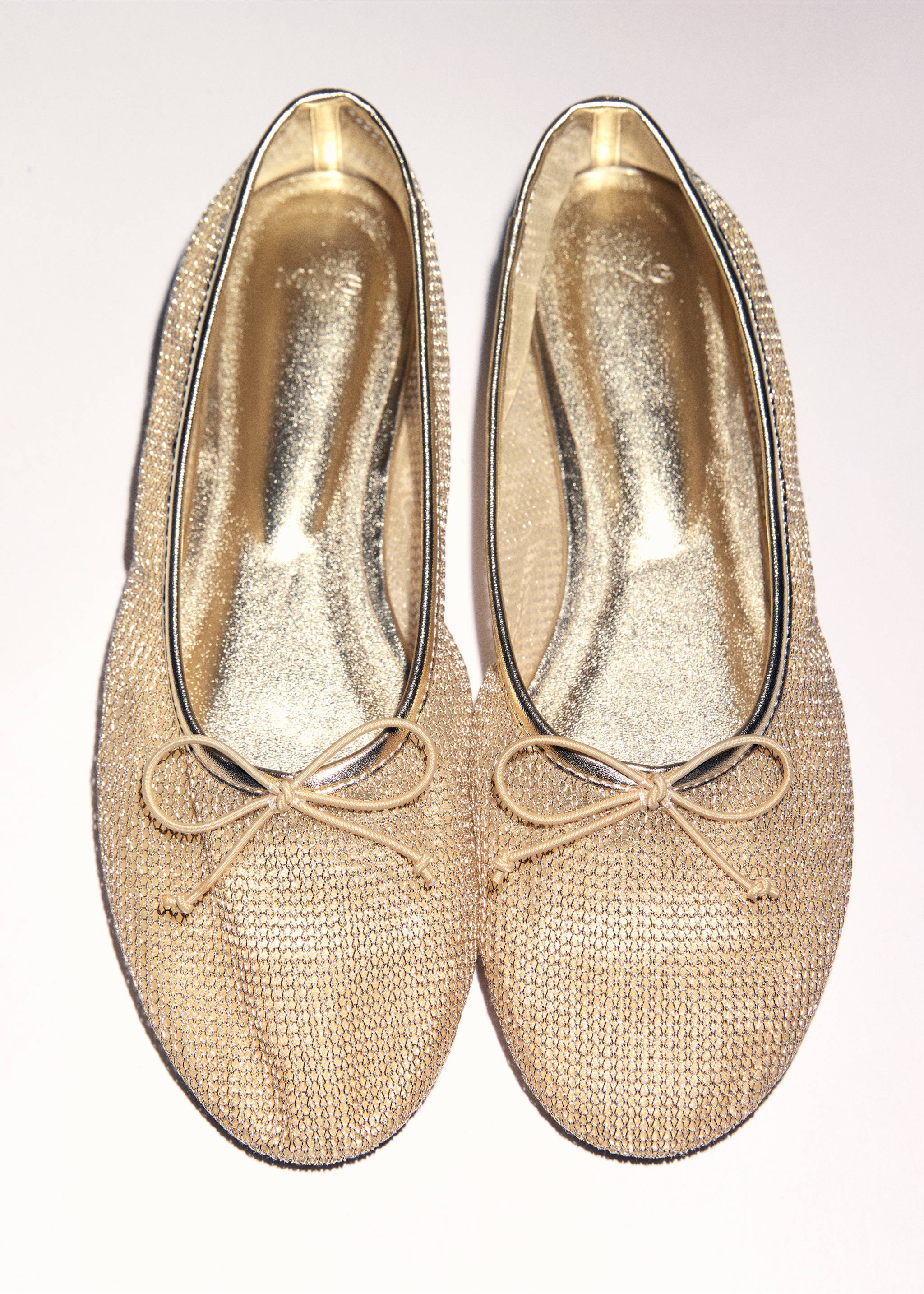 Mesh ballerina flats with bow - Details of the article 5, Gold. Ref: 87074419-00.