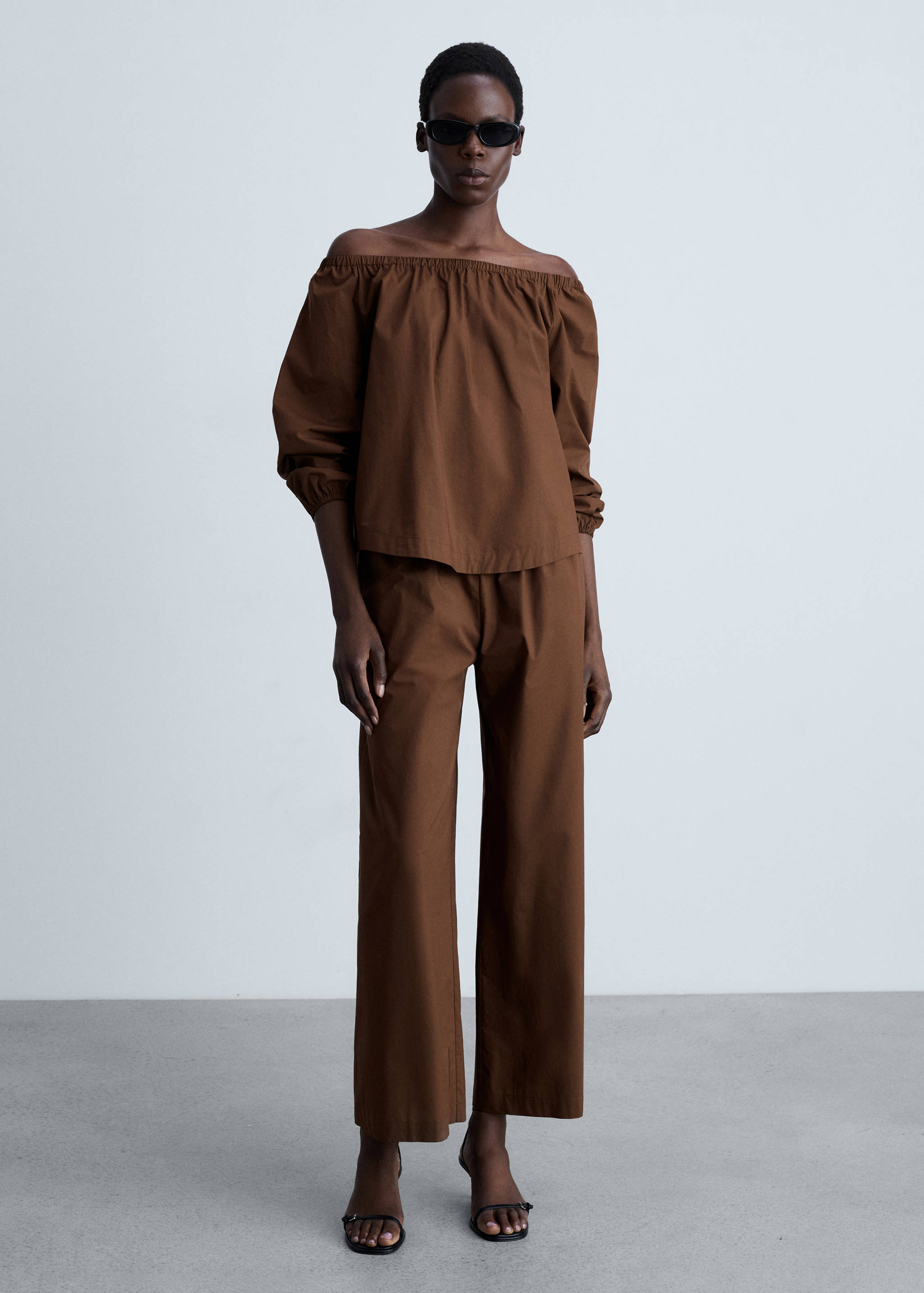 Blusa algodón cuello fruncido - Plano general