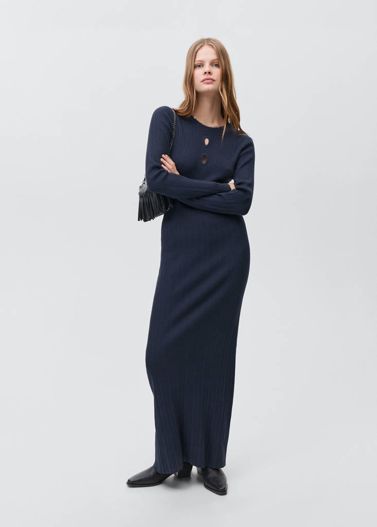 MANGO TEEN - Robe midi à bords côtelés bleu marine foncé - XXS - Fille Teen