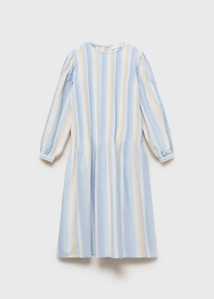 Striped gathered dress — Sky Blue