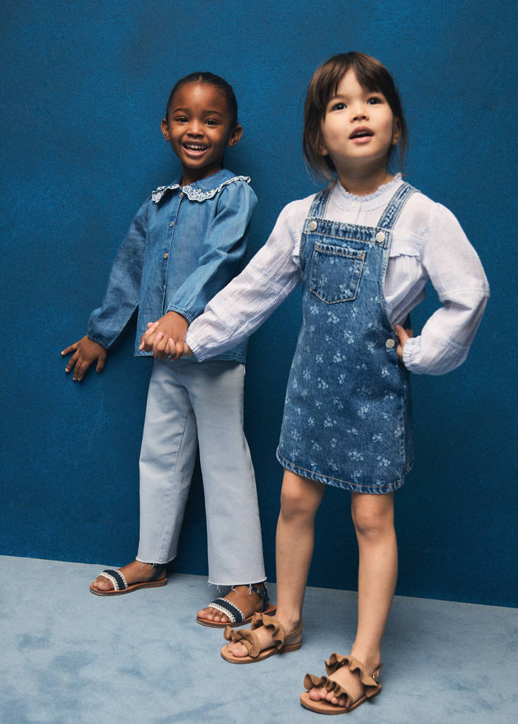 Printed denim pinafore — Medium Blue
