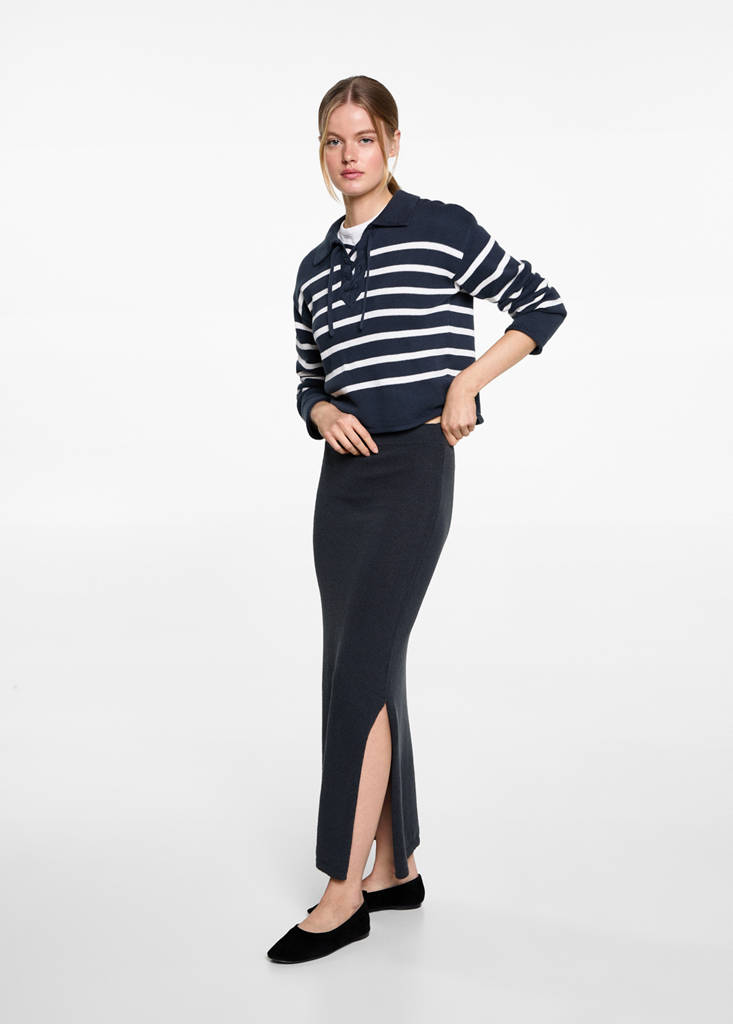 MANGO TEEN - Jupe longue fente sur le côté bleu marine foncé - L - Fille Teen