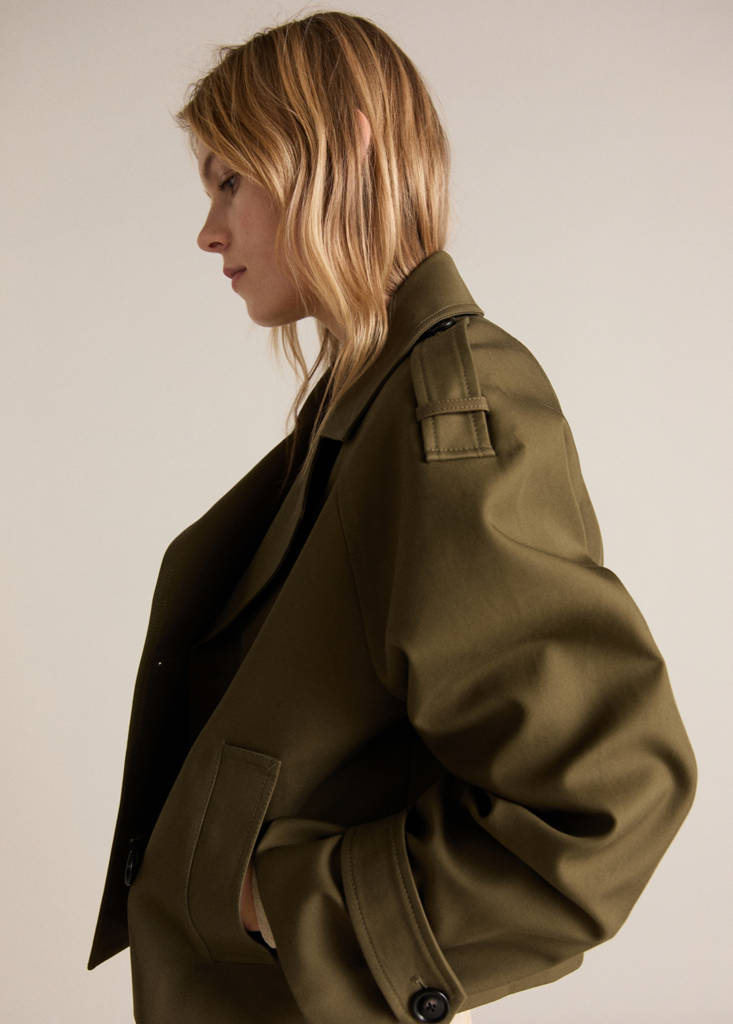 Cotton double-breasted cropped trench coat
