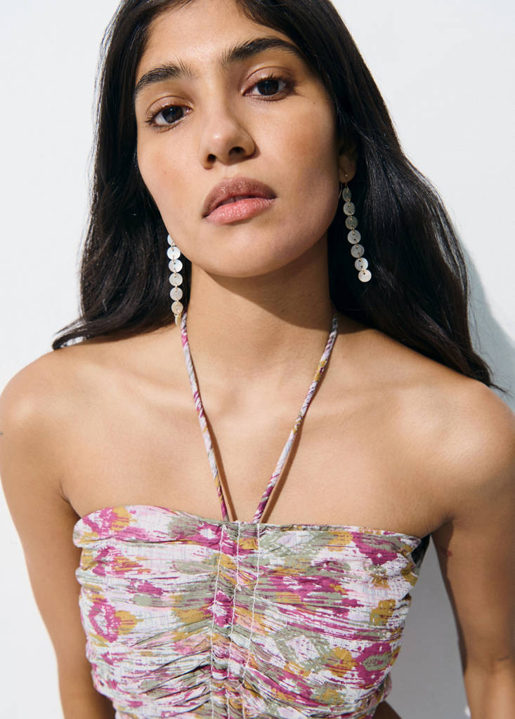 Ruched cotton top — Pink