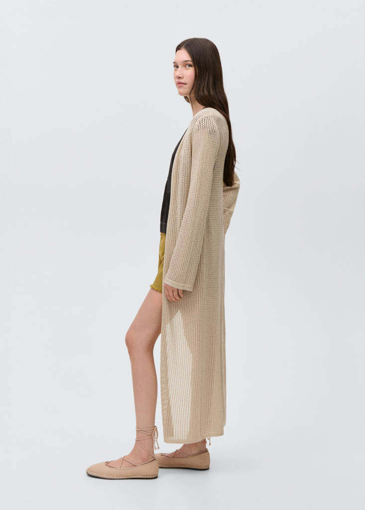 Long openwork knitted cardigan — Gold