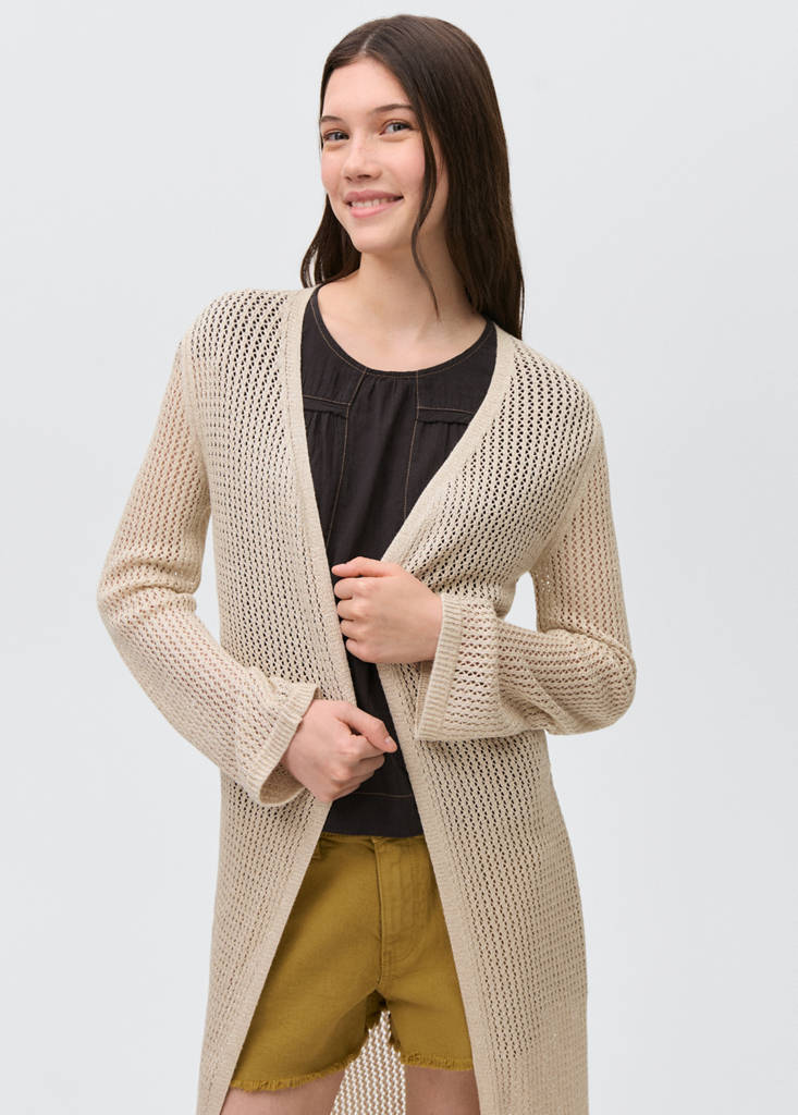 Long openwork knitted cardigan — Gold