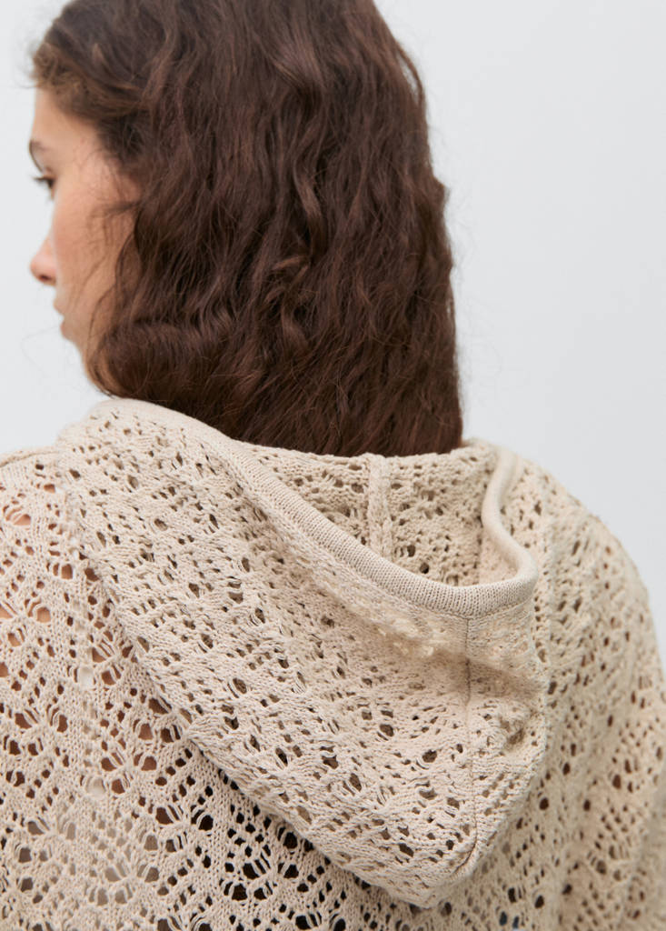 Openwork knitted sweater with hood — Sand