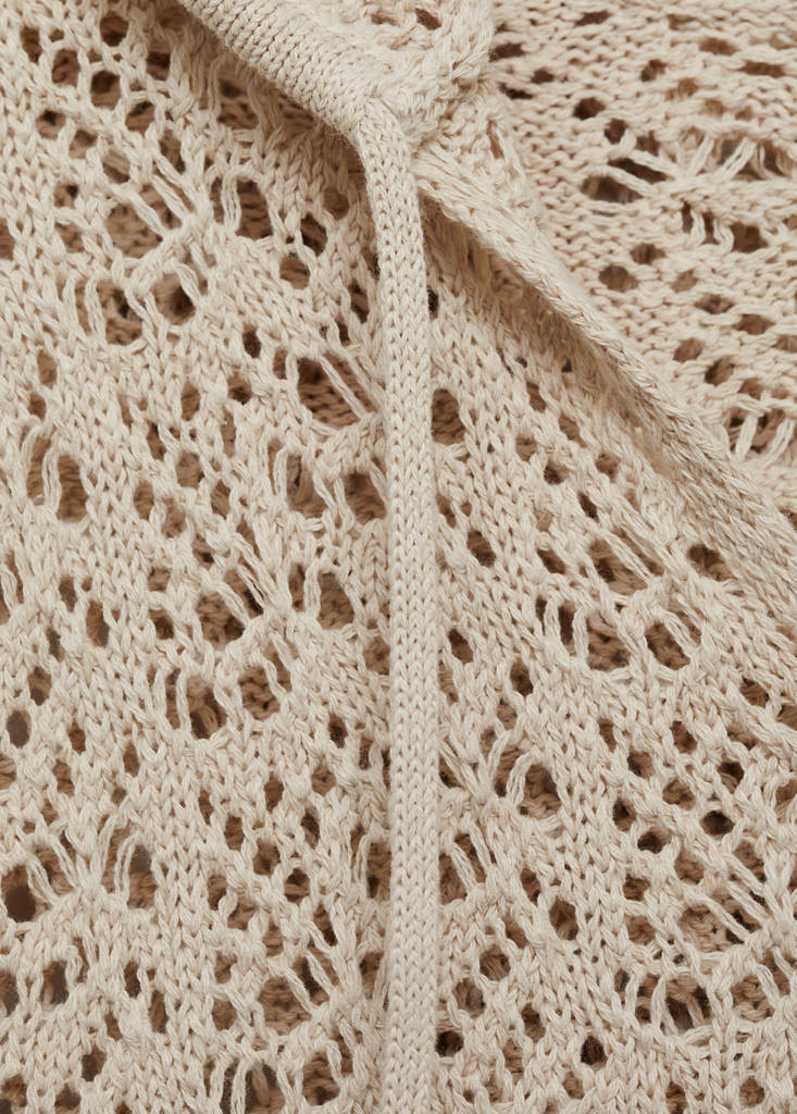 Openwork knitted sweater with hood — Sand