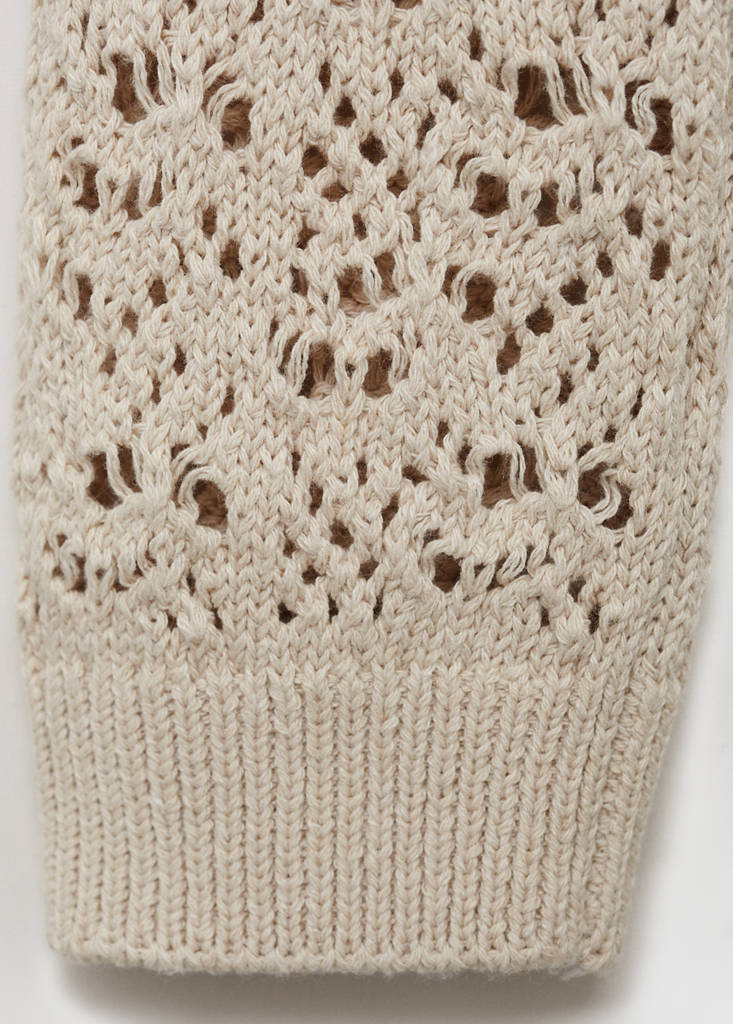 Openwork knitted sweater with hood — Sand