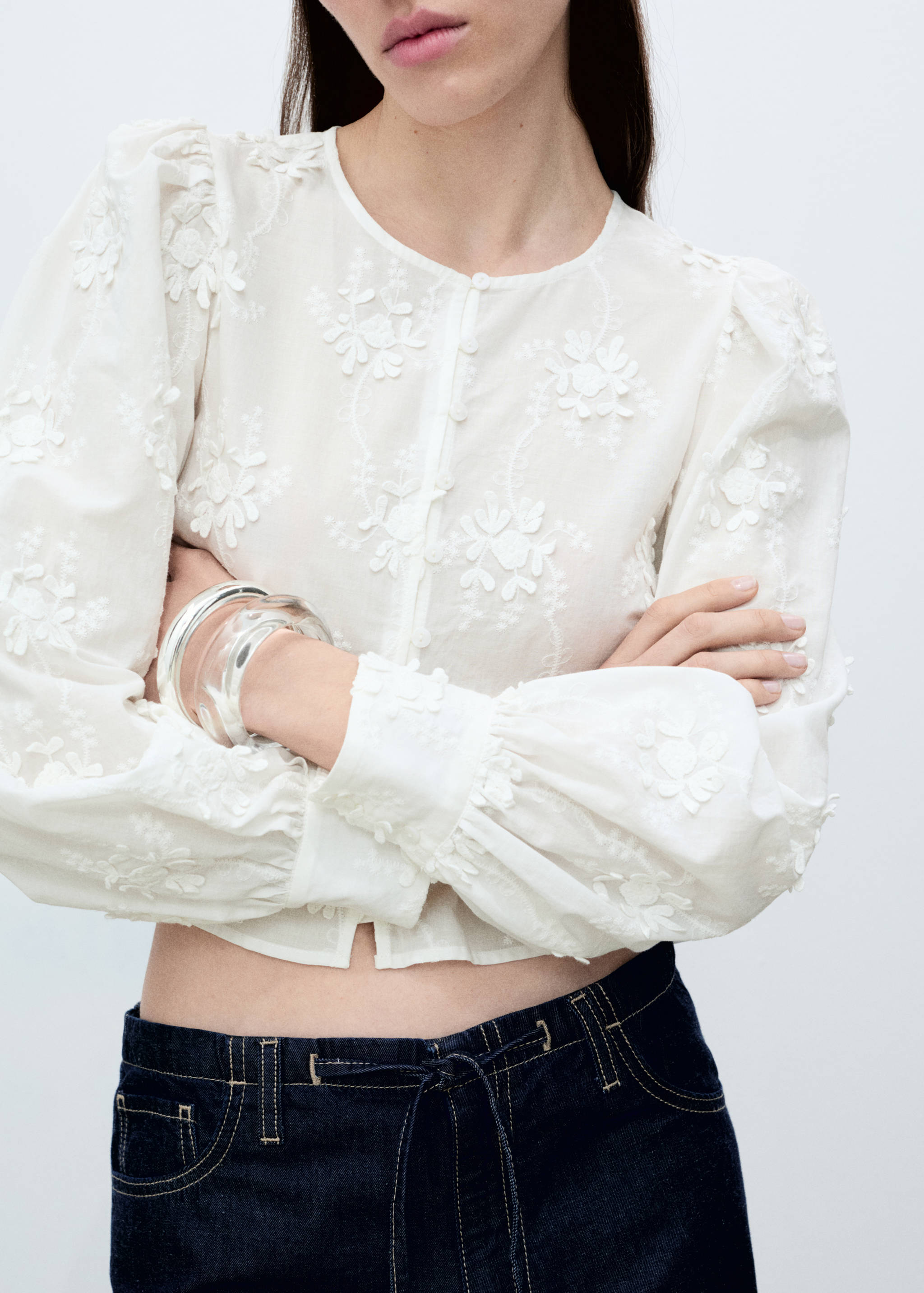Flower-embroidered cotton blouse - Details of the article 6