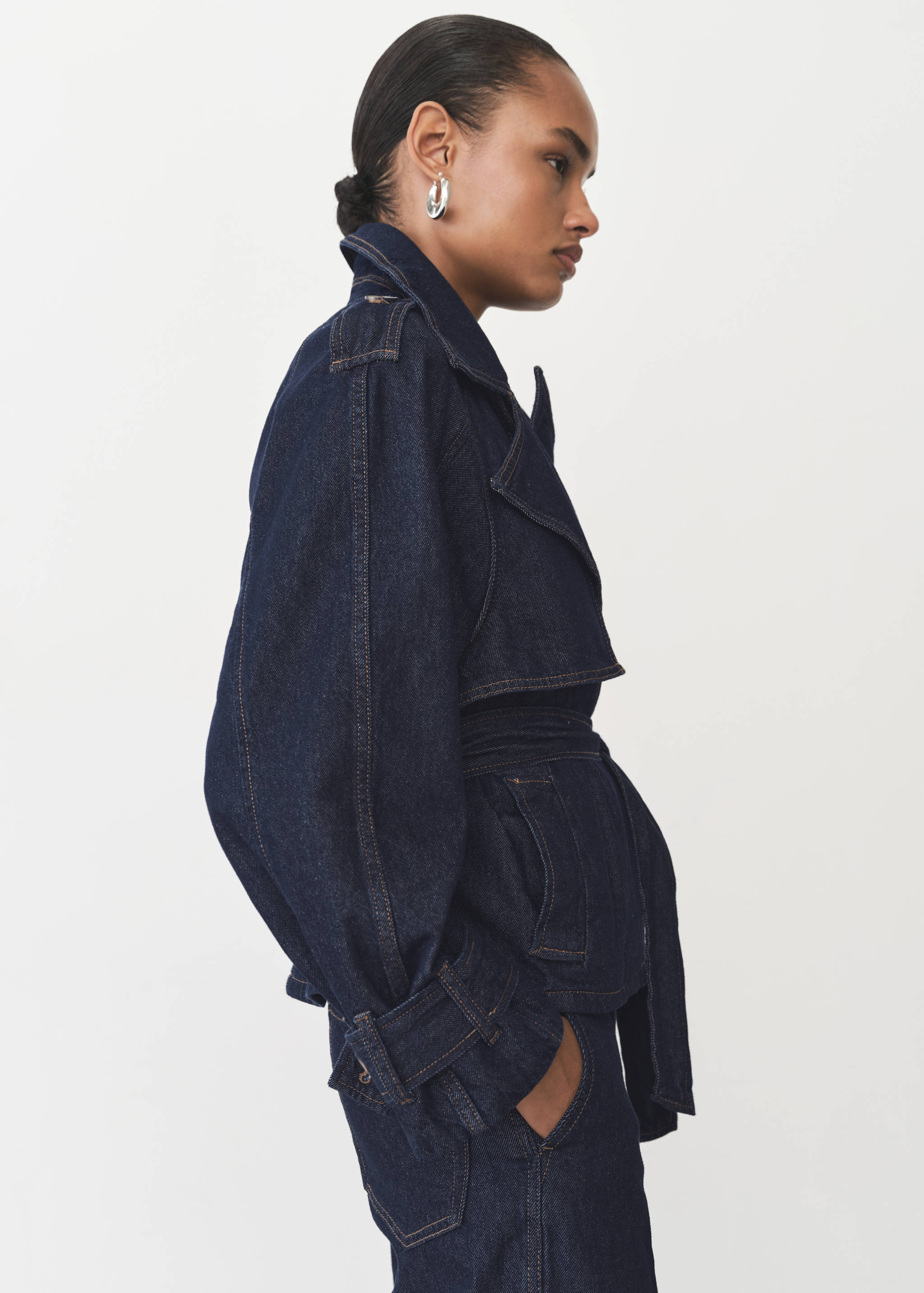 Short denim trench coat with belt - Medium plane