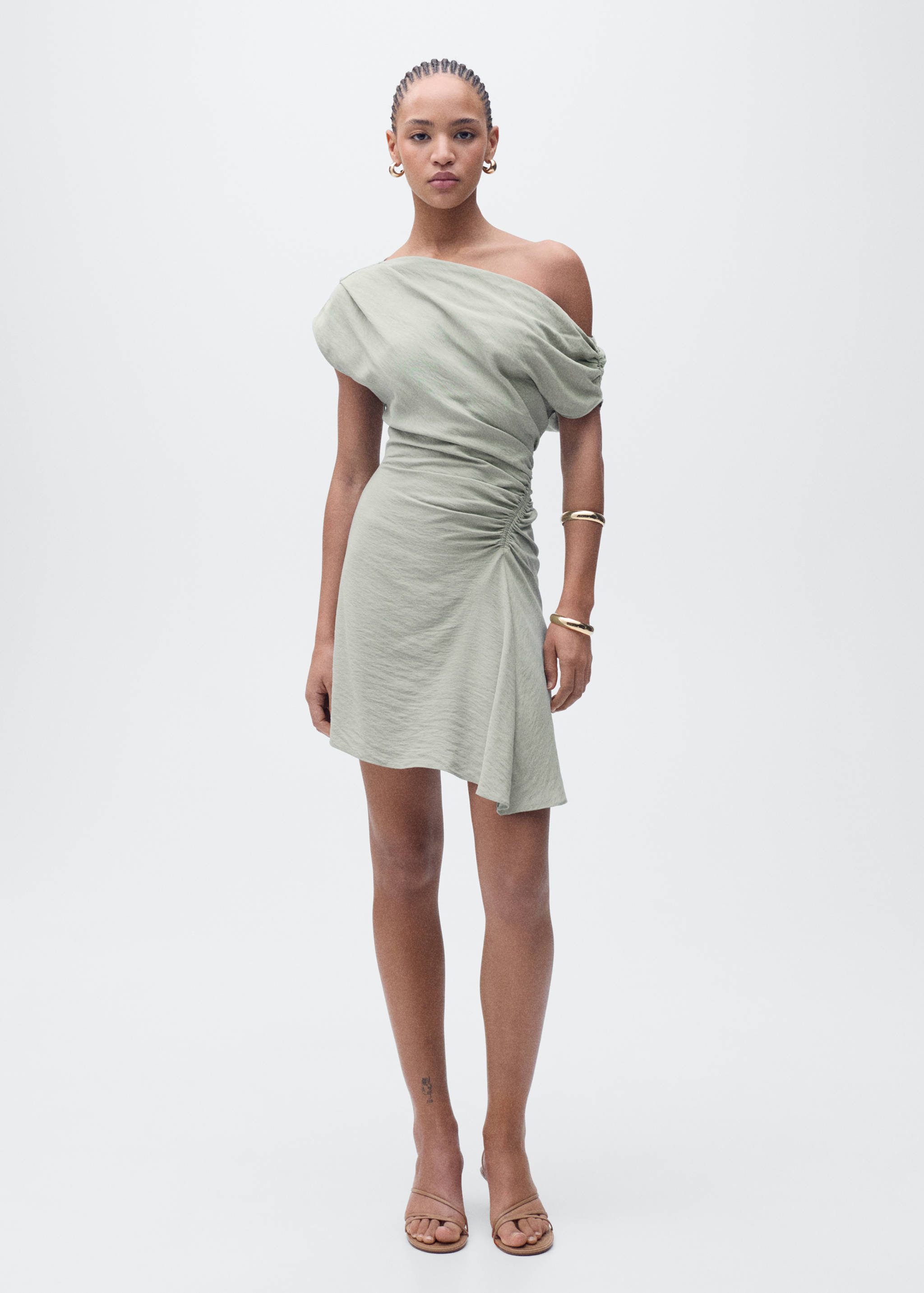 Asymmetrical draped short dress - General plane