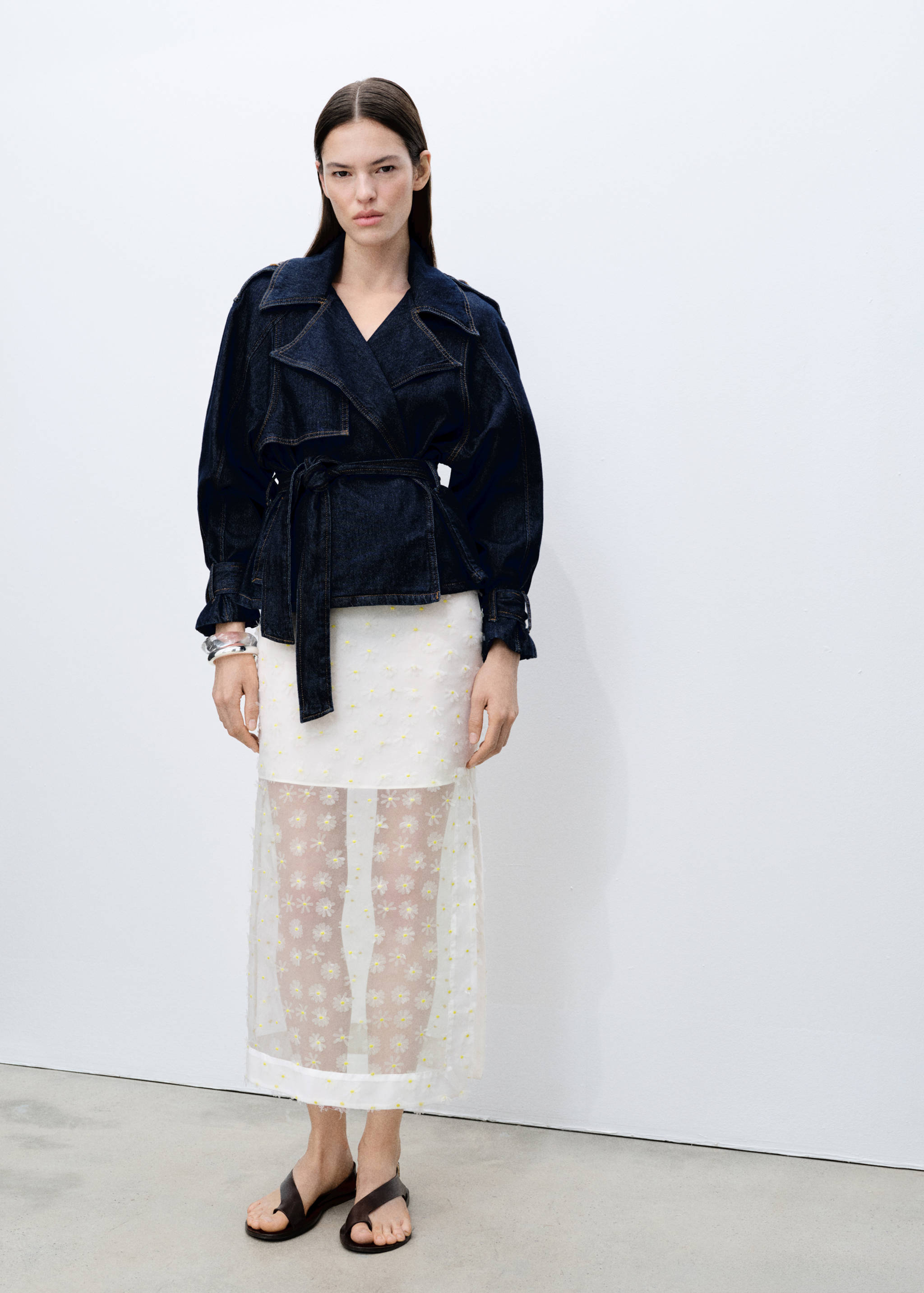 Semi-transparent floral-embroidered skirt - General plane