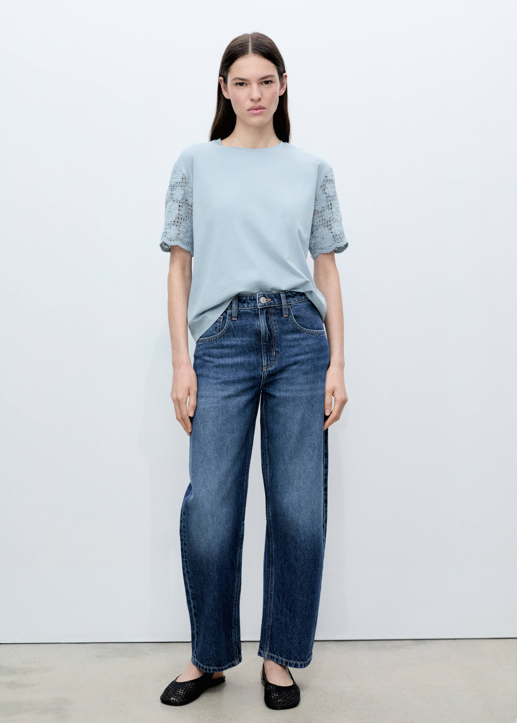 Cotton crochet sleeve t-shirt - General plane