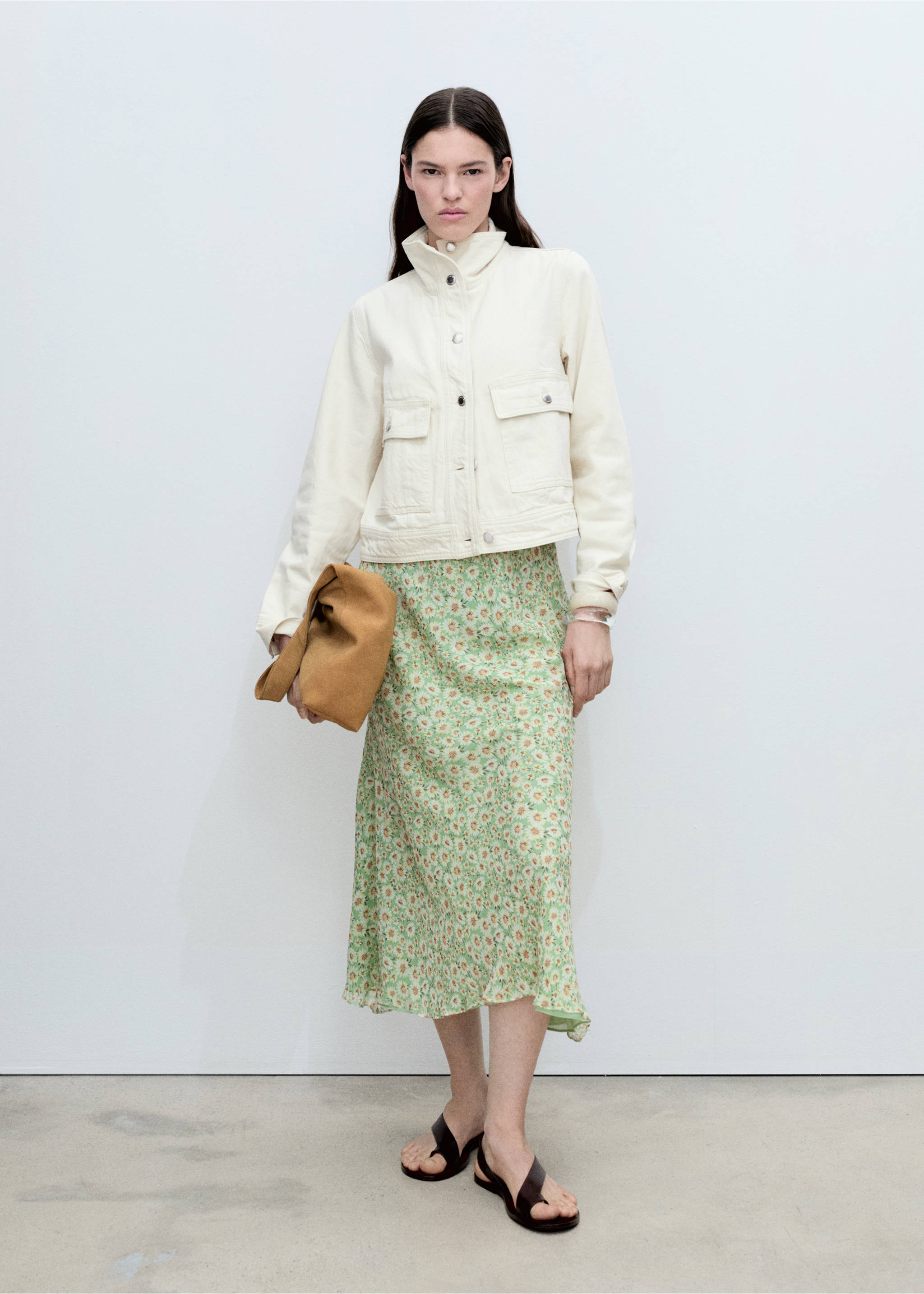 Long floral flared skirt - General plane, Pastel Green. Ref: 87075757-00.