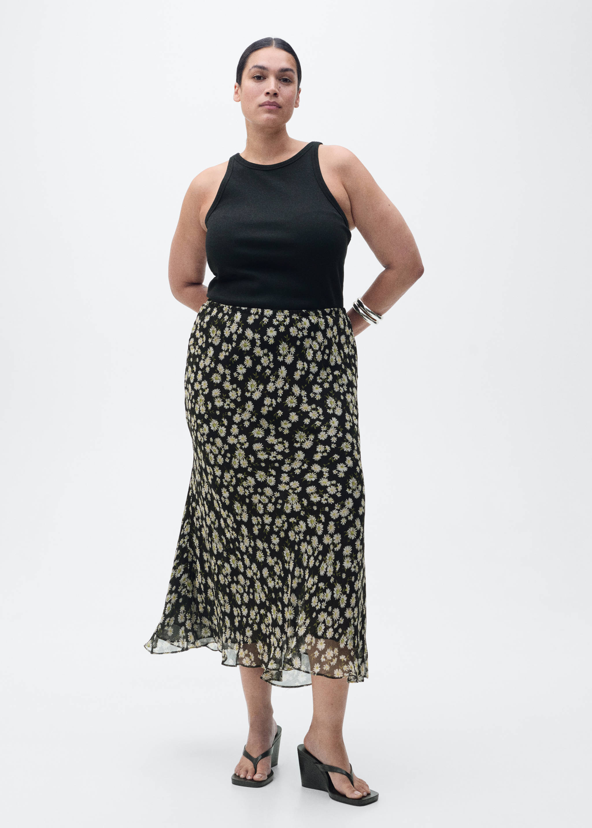 Long floral flared skirt - Details of the article 3