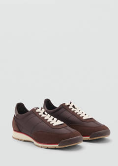 Trainers with contrasting stripe and suede panels — Chocolate 4