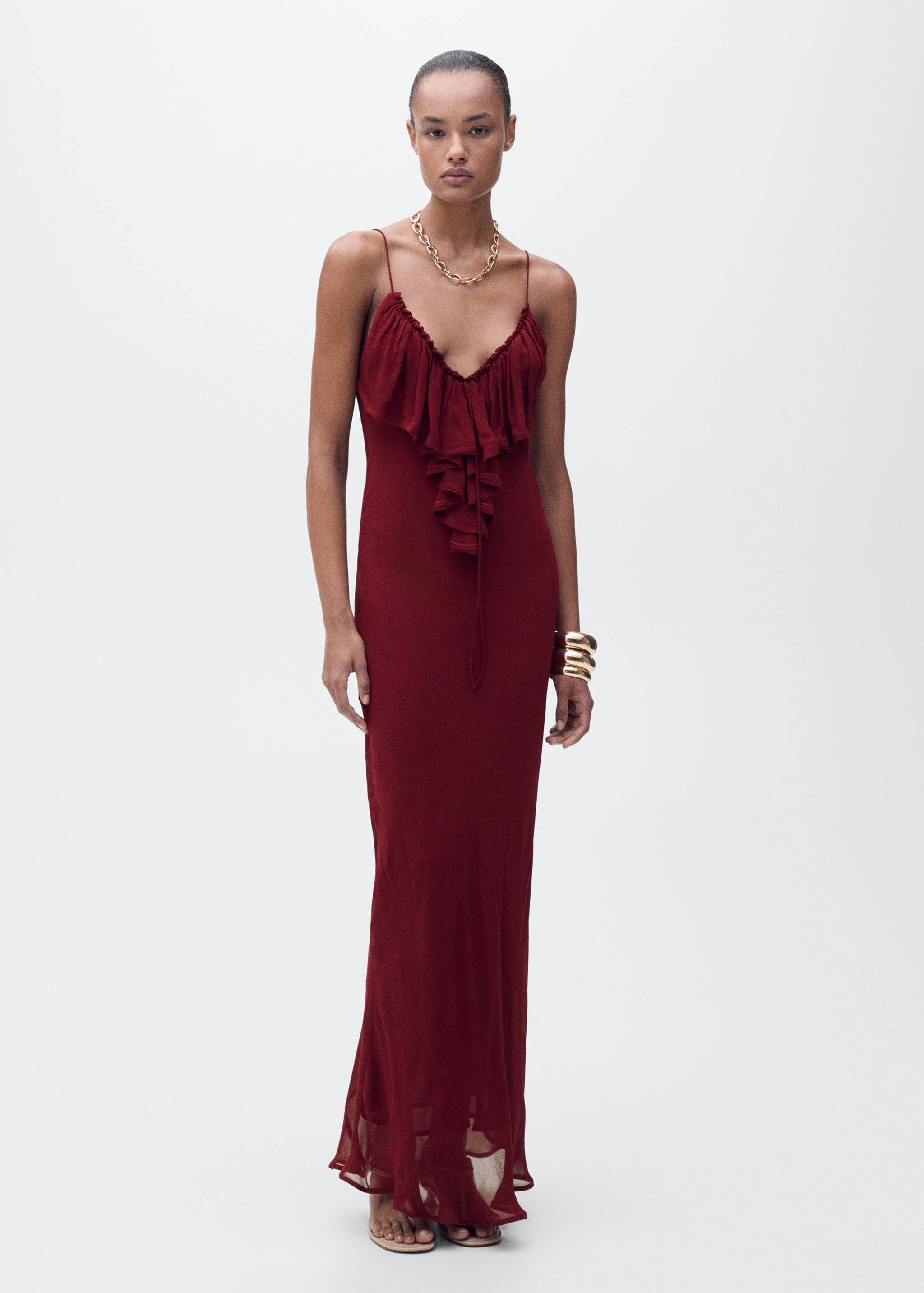 Chiffon dress with ruffle detail - General plane