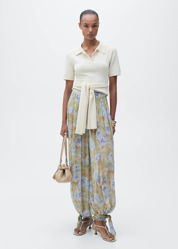 Floral-print balloon trousers — Mint Green