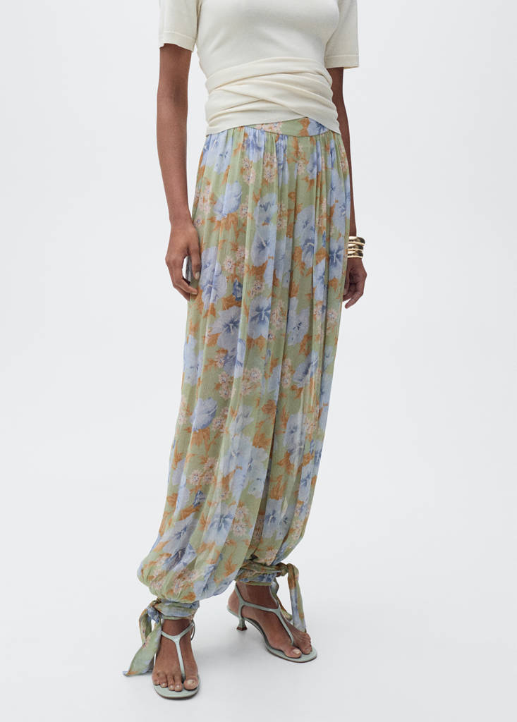 Floral-print balloon trousers — Mint Green