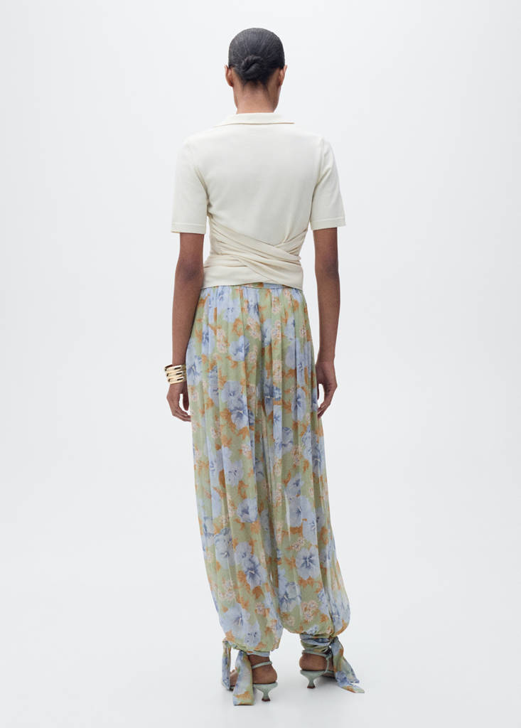 Floral-print balloon trousers — Mint Green