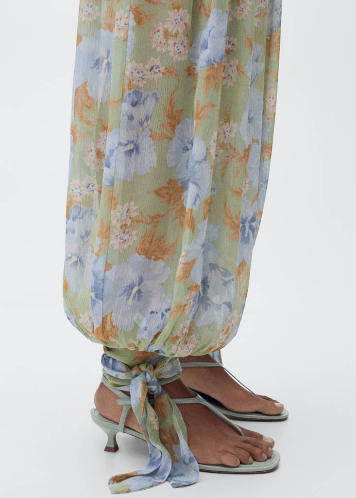 Floral-print balloon trousers — Mint Green