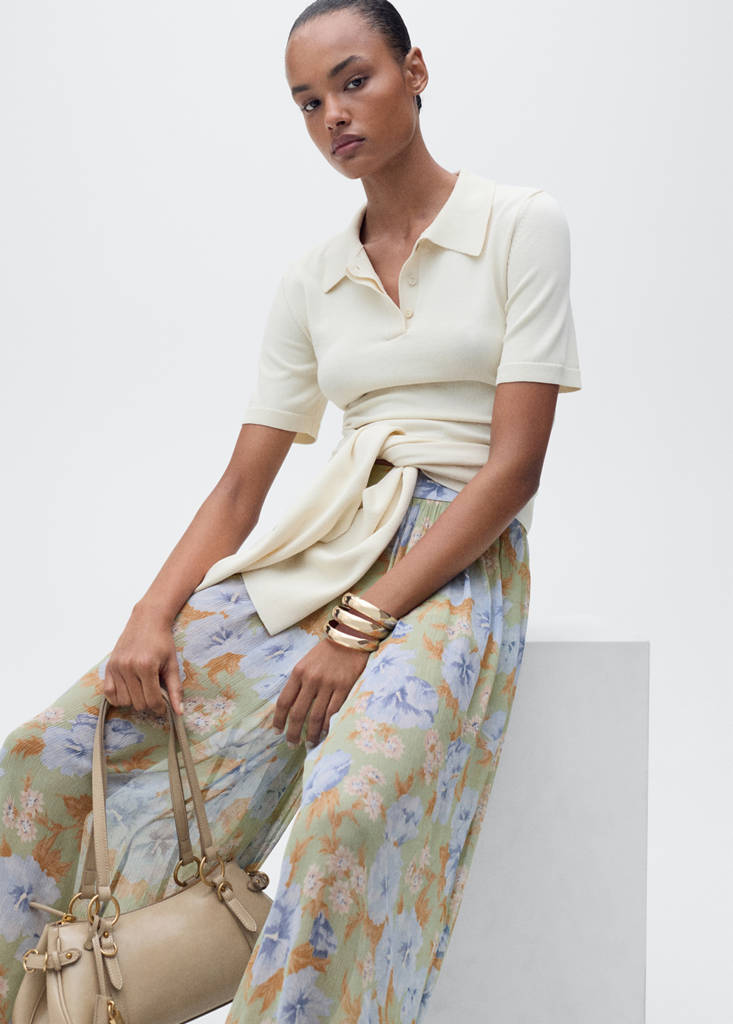 Floral-print balloon trousers — Mint Green