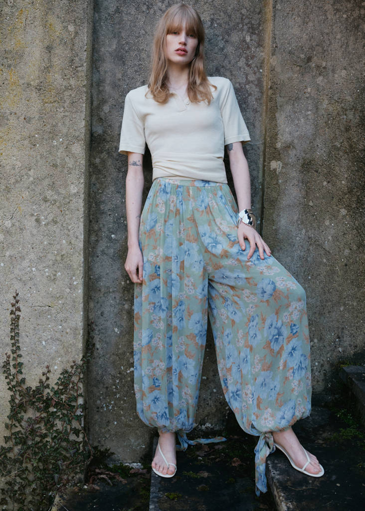Floral-print balloon trousers — Mint Green