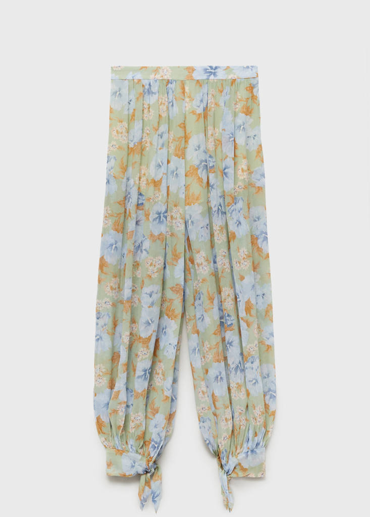 Floral-print balloon trousers — Mint Green