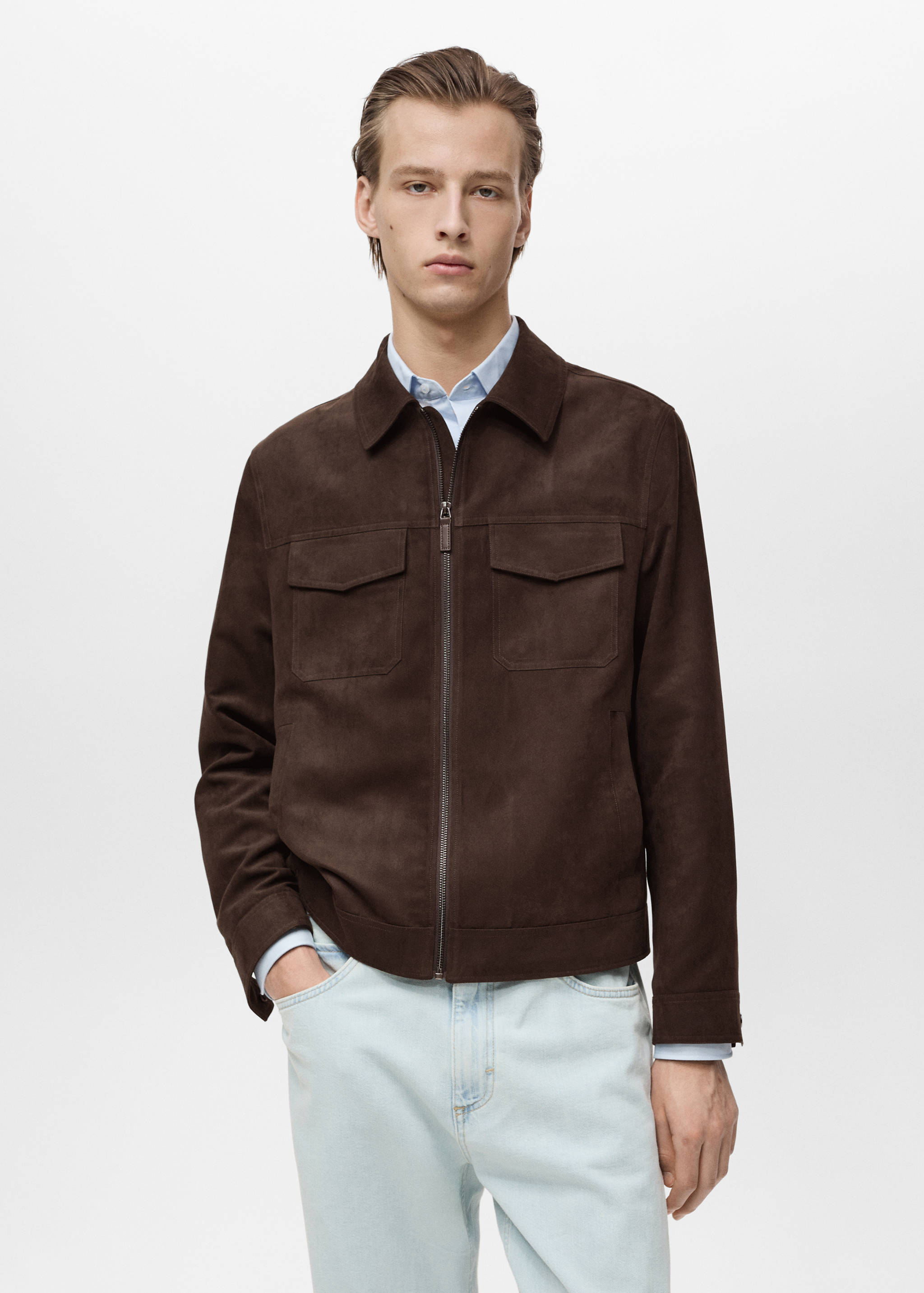 Suede-effect jacket with zip - Medium plane
