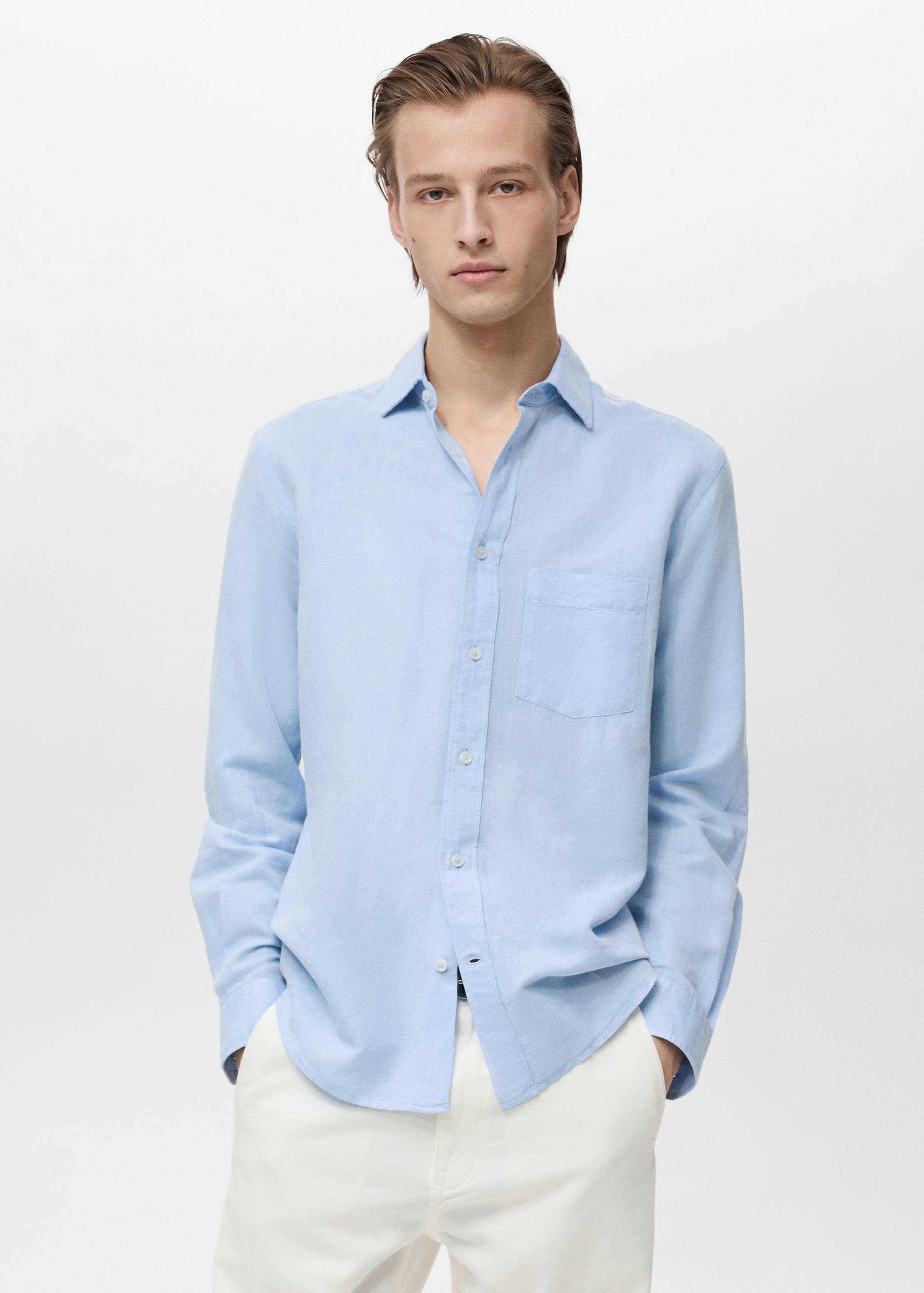 قميص كتان بجيب - رؤية وسط