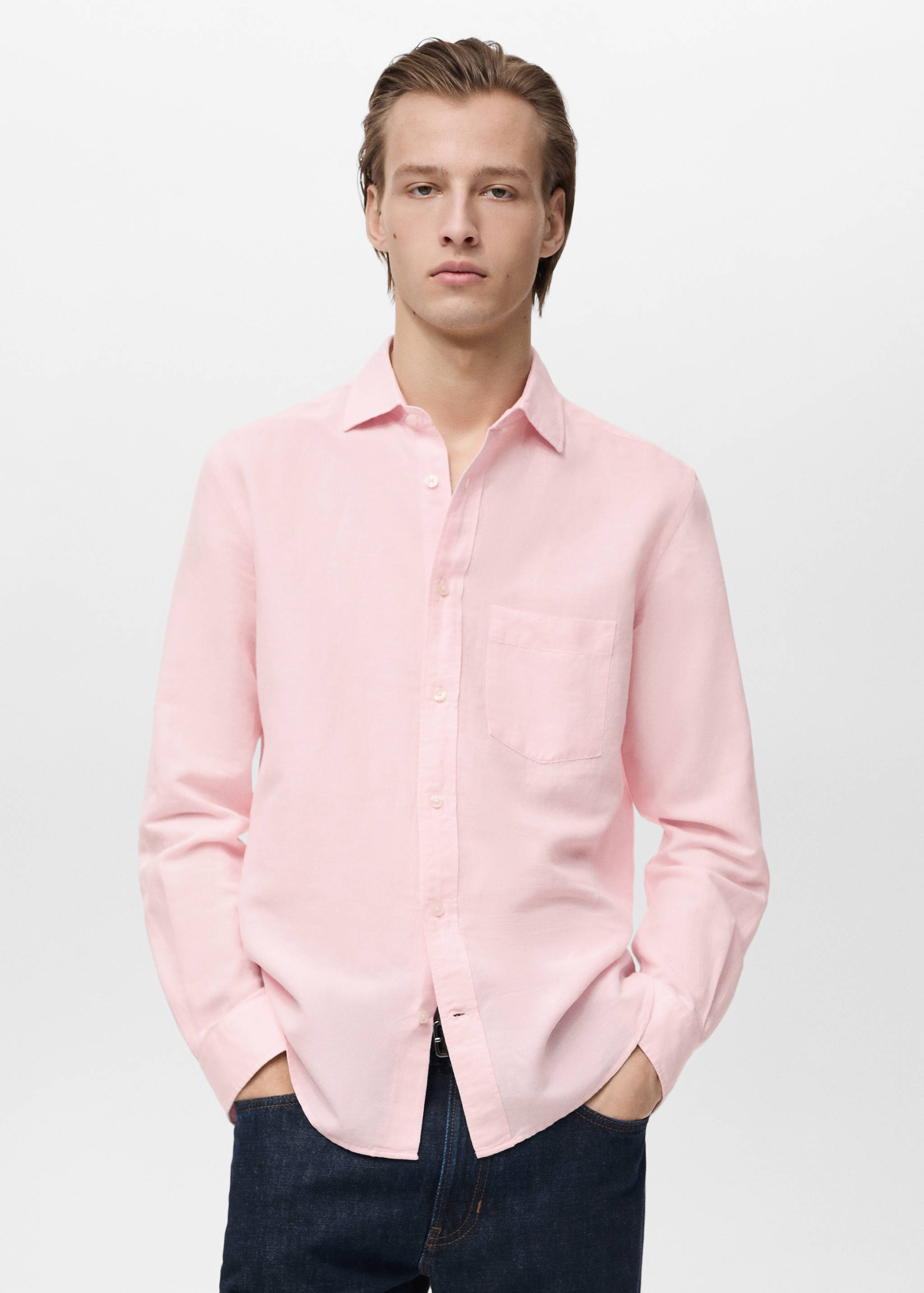 قميص كتان بجيب - رؤية وسط