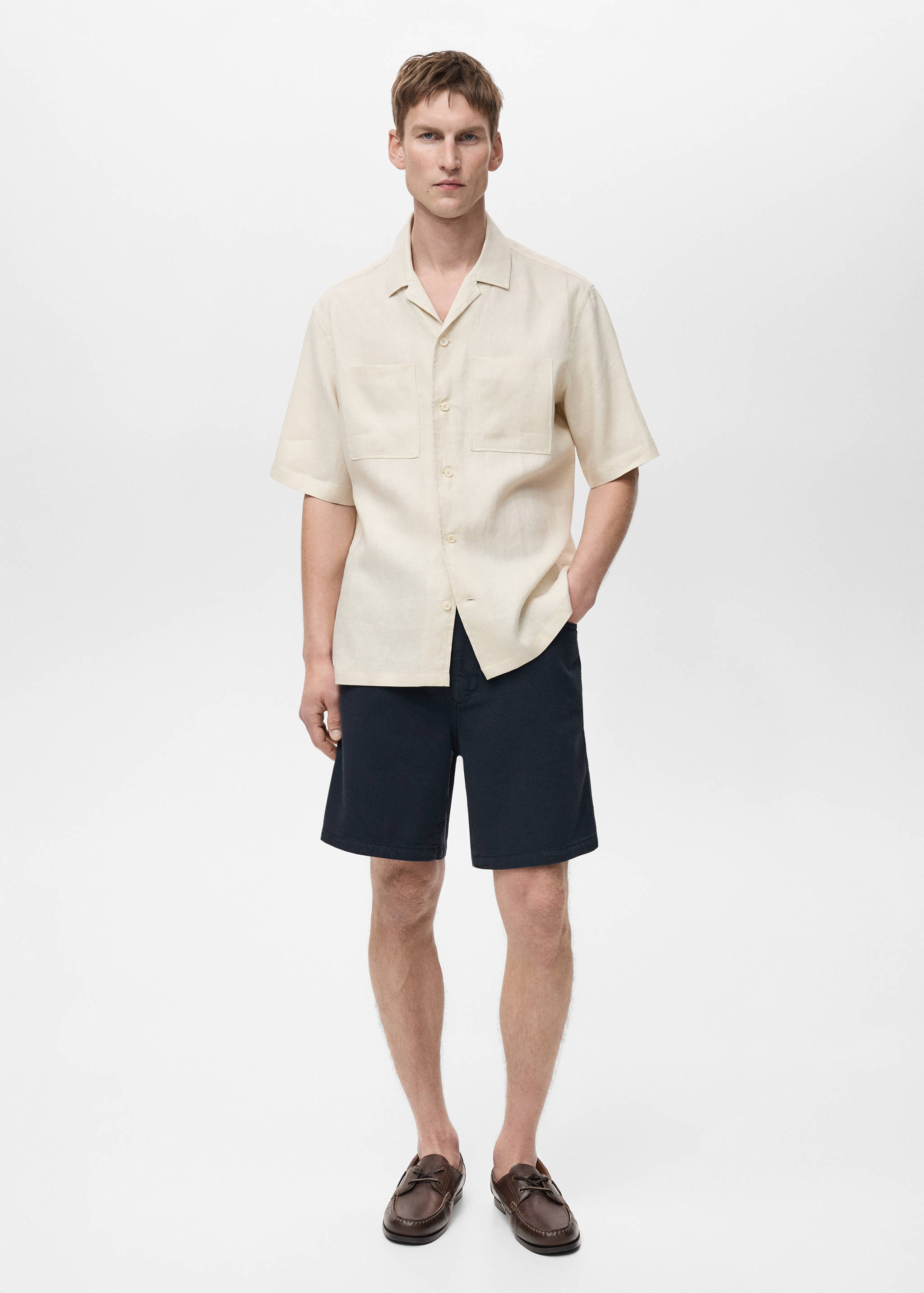 Denim bermuda shorts with drawstring - General plane