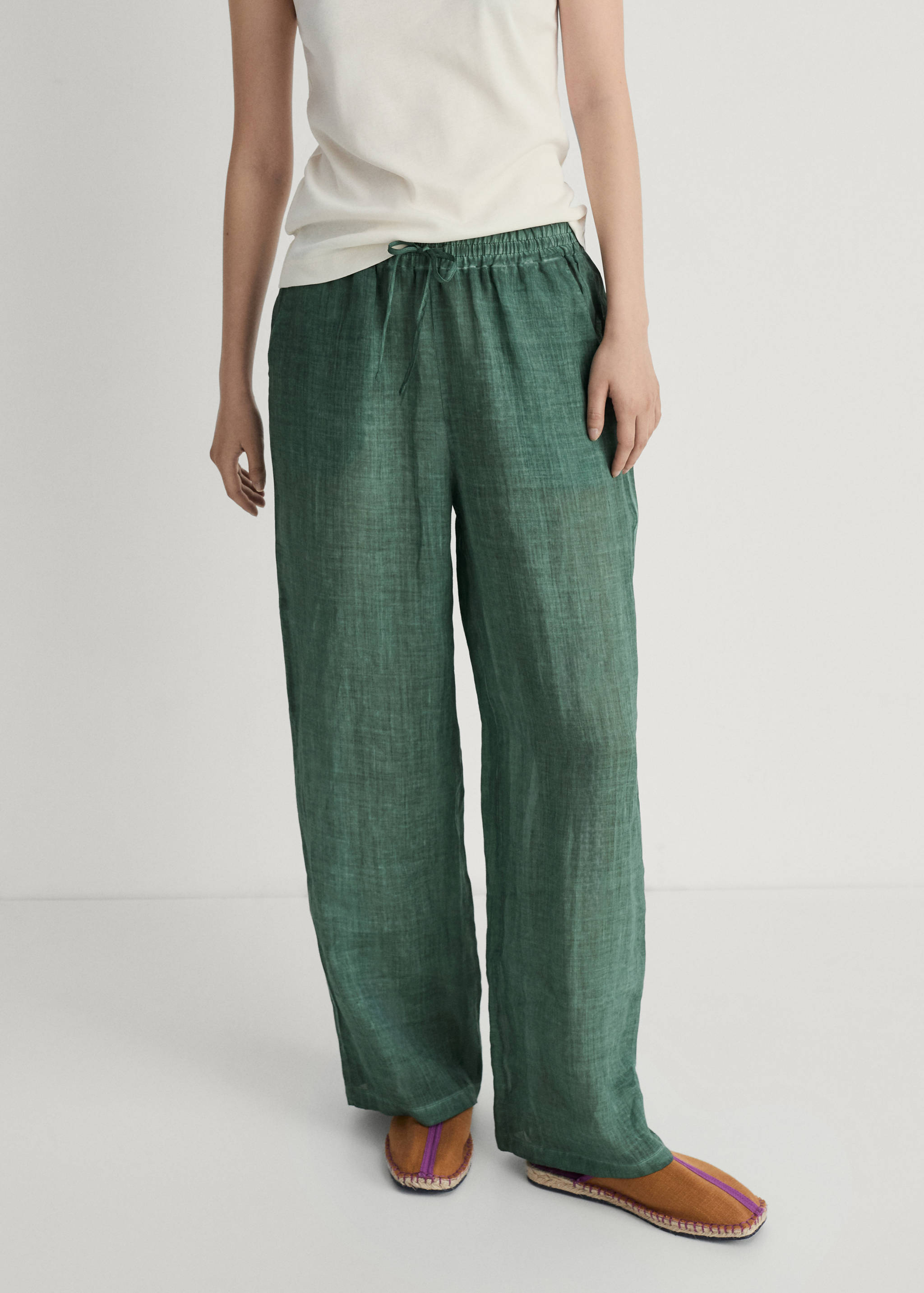 Overdyed-design ramie trousers - Medium plane
