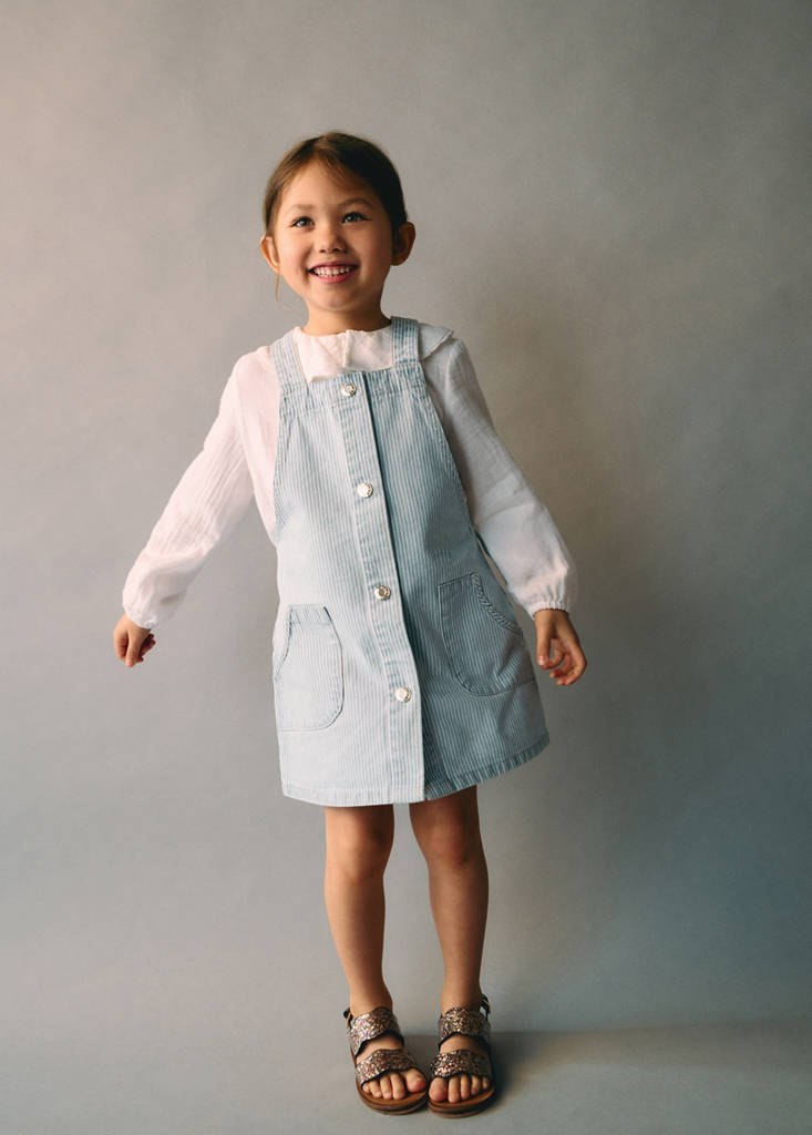 Striped denim pinafore — Light Blue