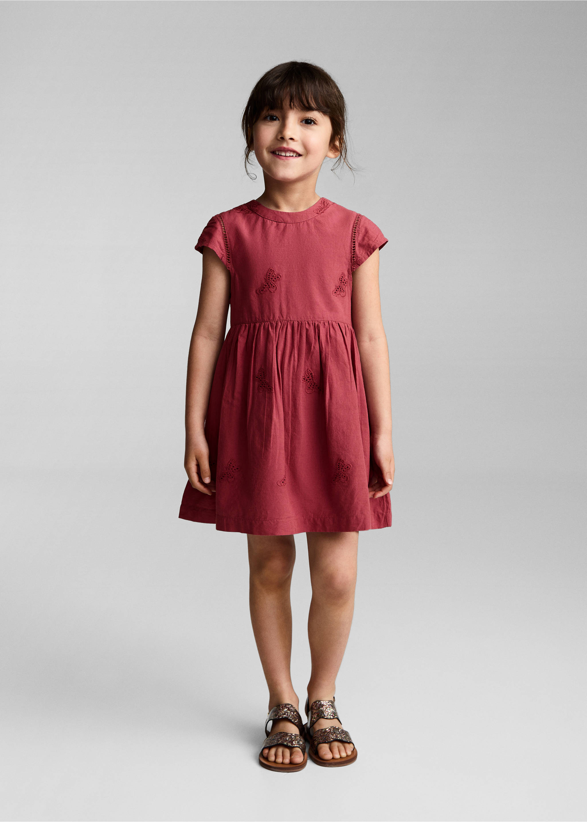 Embroidered detail dress - General plane, Red. Ref: 87075940-00.