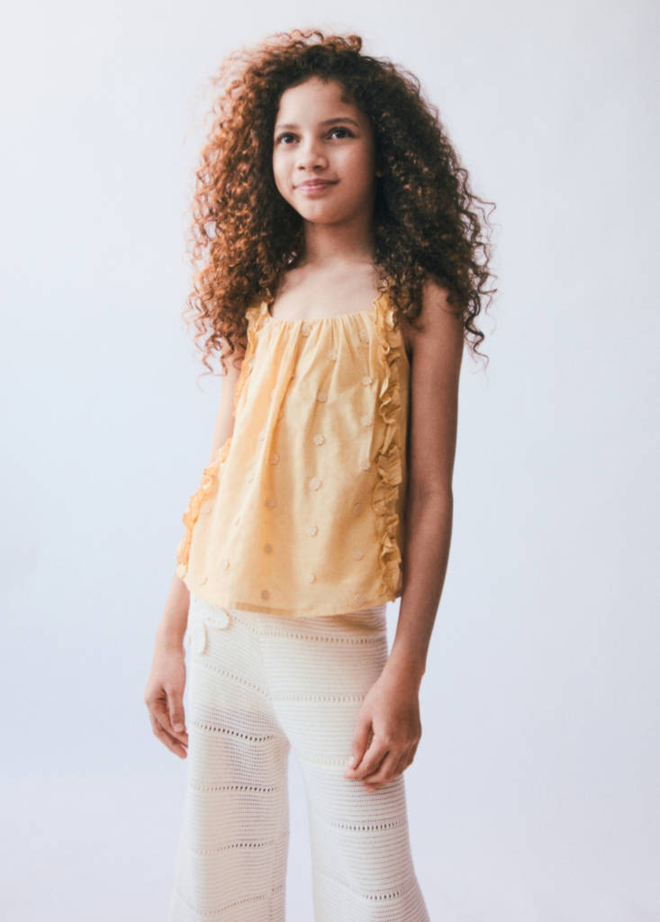 Ruched embroidered blouse — Mustard