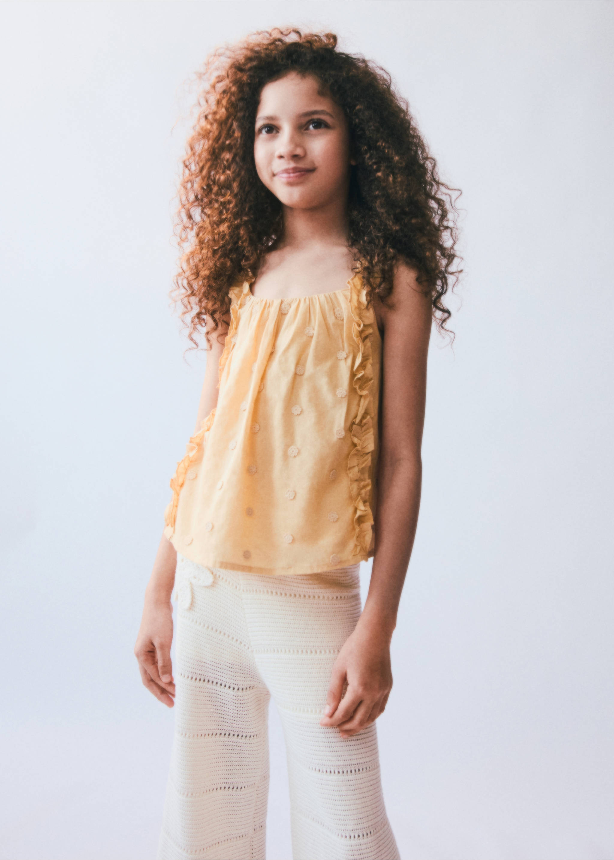 Ruched embroidered blouse - Details of the article 5, Mustard. Ref: 87075949-00.