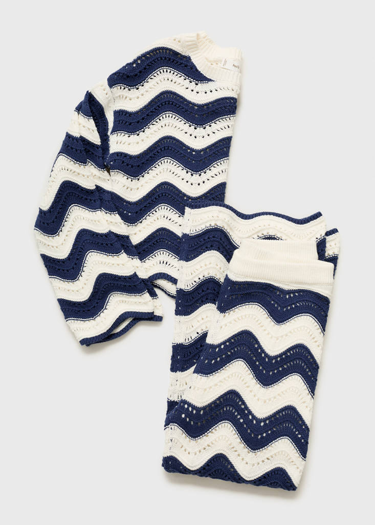 Zigzag openwork knitted trousers — Ink Blue