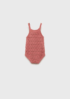 Cotton openwork knitted romper — Pink 3
