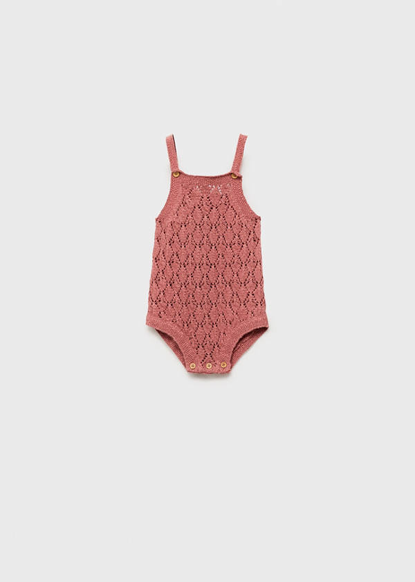 Cotton openwork knitted romper — Pink