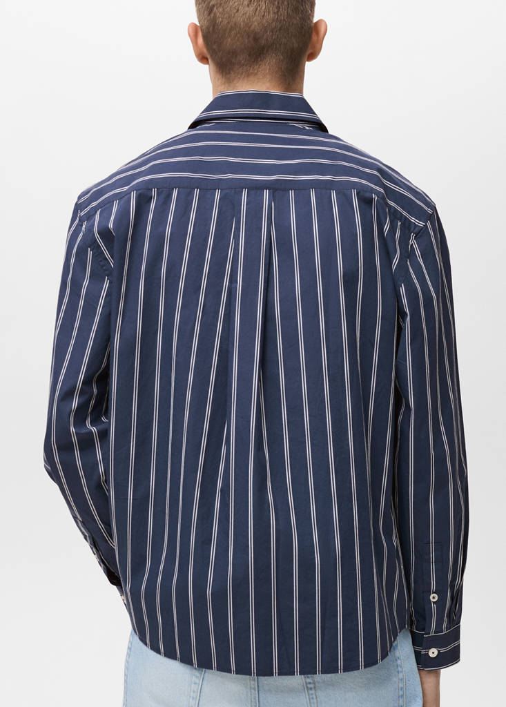 Regular-fit striped 100% cotton shirt — Dark Navy